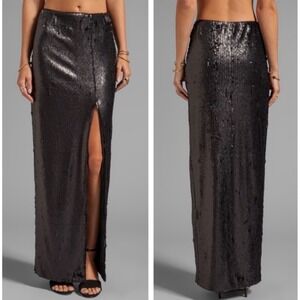 Blaque Label Black Sequin Maxi Skirt Side Slit Evening Formal NWT
